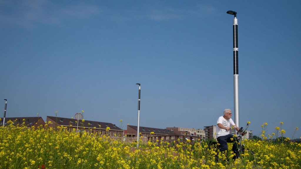 Soluxio solar light pole in beautiful flower field Soluxio solar light pole in beautiful flower field