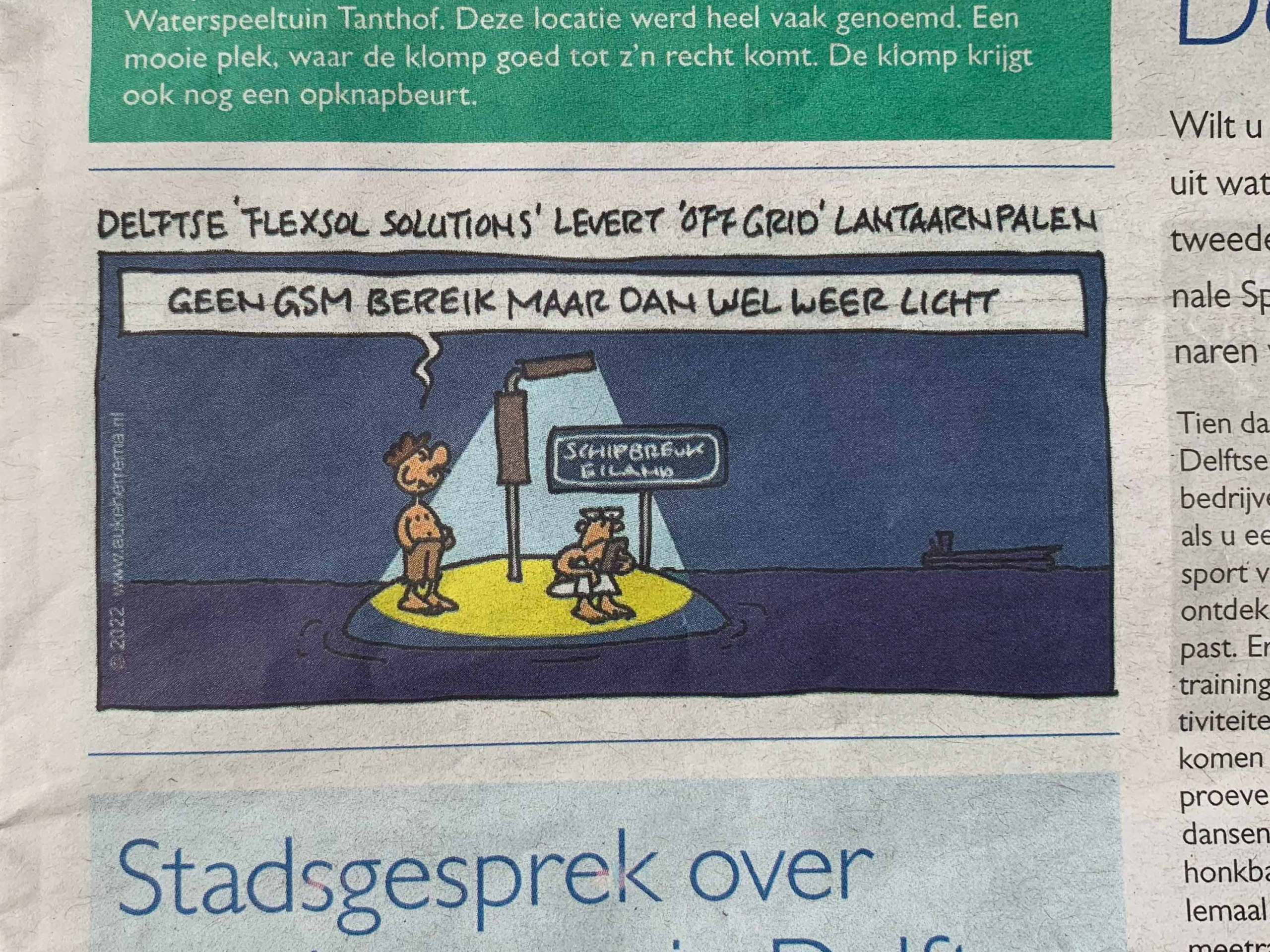 Soluxio solar pole cartoon at Dutch newspaper Soluxio solar pole cartoon at Dutch newspaper